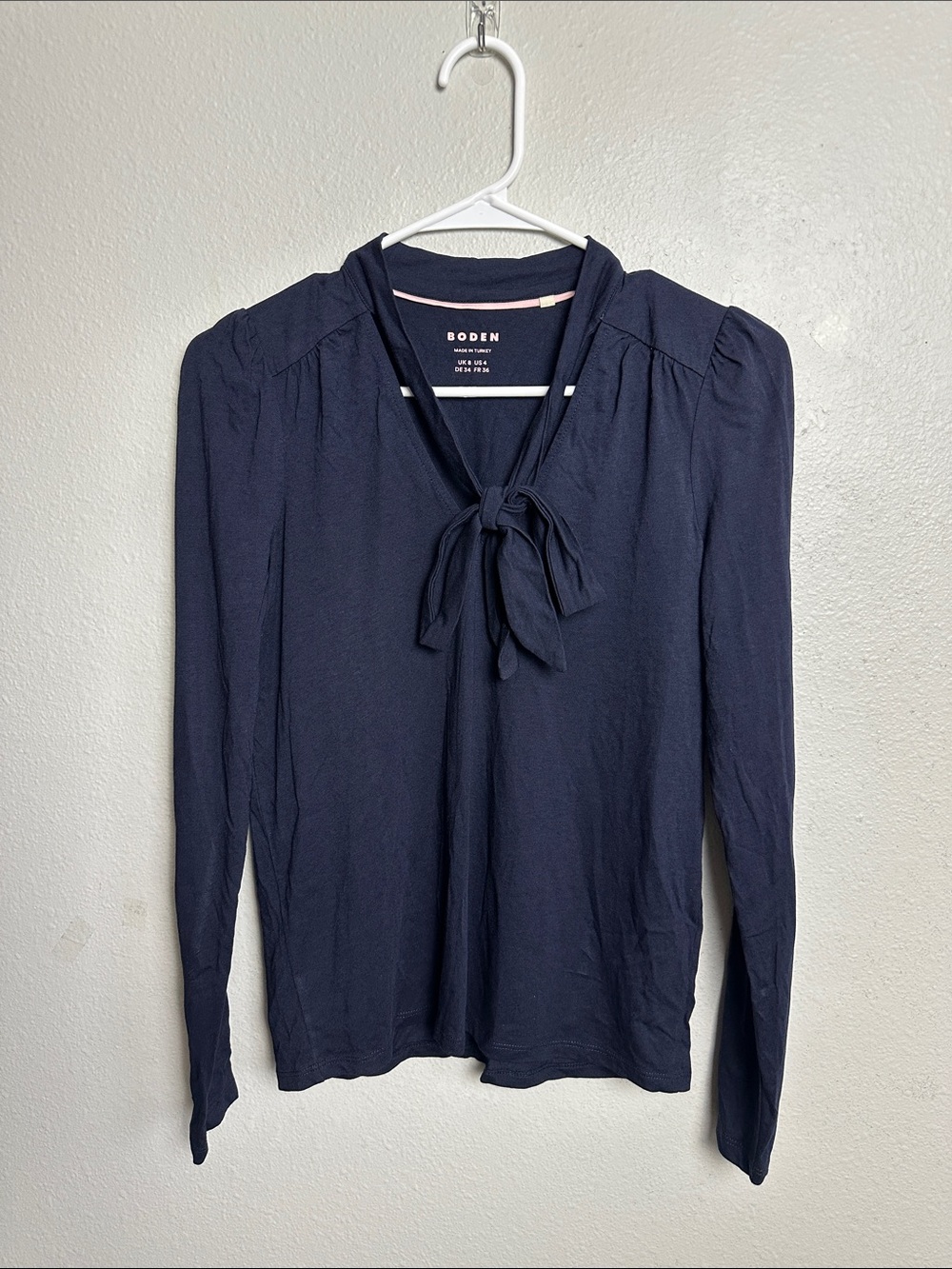 Boden modal Navy Tie-Neck Long Sleeve Top with Bow